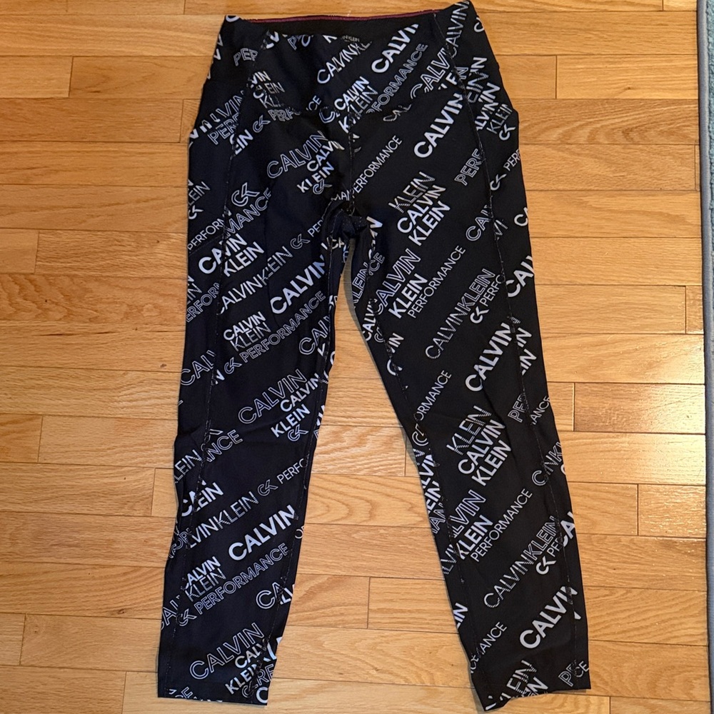 Calvin Klein Black Leggings with White Logo Print